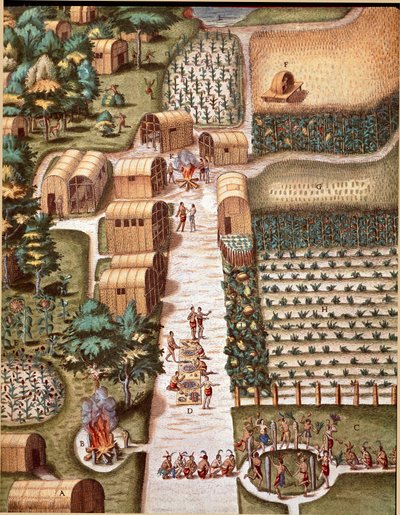 El jardín de la ciudad de Secota en Virginia. Grabado de 