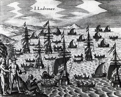 Islas de los Ladrones (hoy Islas Marianas), grabado de Peregrinationes, por Theodor de Bry (1528-1598). Siglo XVI de Theodore de Bry