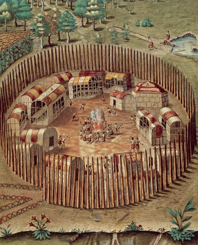 Pueblo fortificado nativo americano en Virginia de Theodore de Bry
