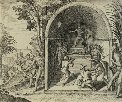 Navegantes portugueses llegando a Etiopía, Ilustración de Indiae Orientalis por Antonio Pigafetta, por Theodore de Bry de Theodore de Bry