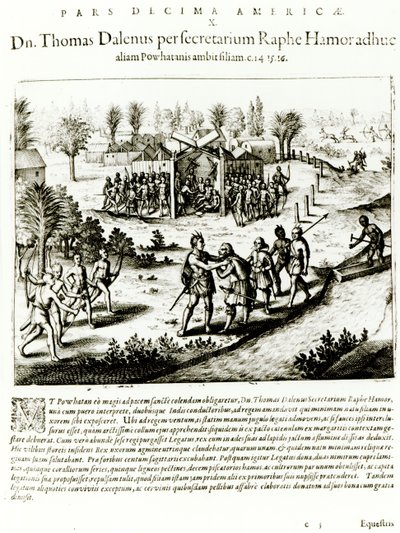 Ralph Hamor visita a Powhatan, 1619 de Theodore de Bry