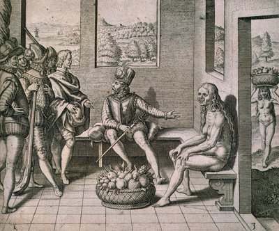 Conquistadores españoles encontrándose con mujeres nativas en América de Theodore de Bry