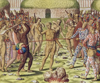 La ejecución de un enemigo por los indios Topinambous, 1562 de Theodore de Bry