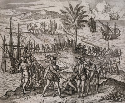 El arresto de Cristóbal y Bartolomé Colón por orden de Francisco de Bobadilla de Theodore de Bry