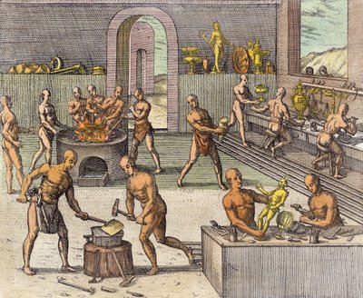 El taller de los orfebres de Atahualpa en Quito, de un relato de Girolamo Benzoni, de 