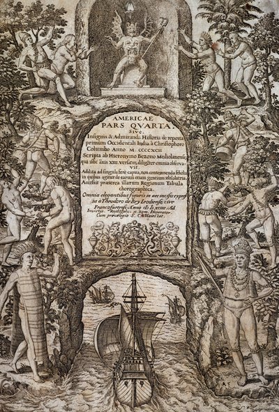 Indias Occidentales o América, frontispicio, grabado de Theodore de Bry