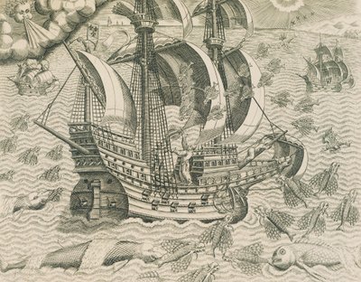 Pez alado de los mares de las Indias, Ilustración de Historia Americana de Theodore de Bry