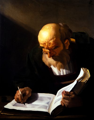 Viejo escribiendo (sobre lienzo) de Theodore van called Dirk Baburen