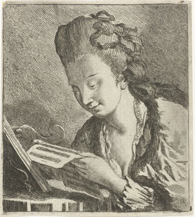 Mujer joven leyendo partituras de Theodorus de Roode