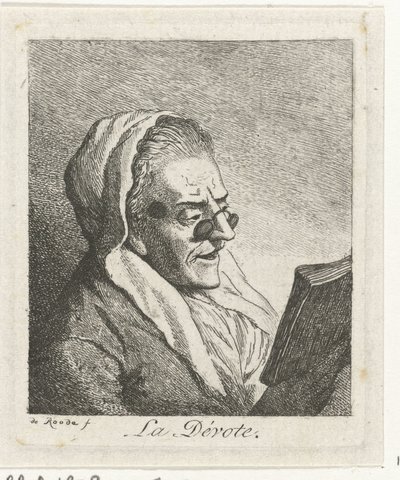 Lectura anciana con quevedos La Dévote (título sobre objeto) de Theodorus de Roode
