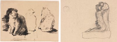 Gatos (anverso); Bosquejo de dos figuras abrazándose (verso) de Theodule Ribot