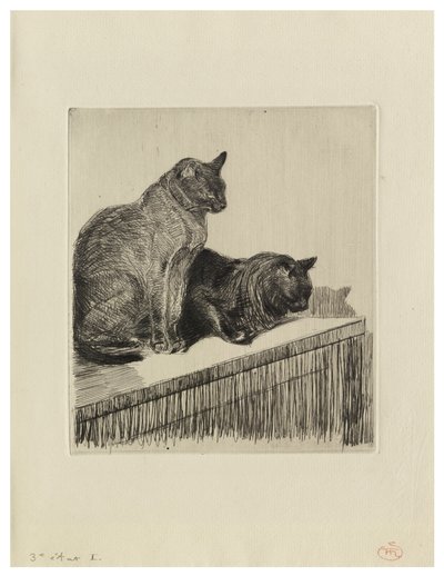 Dos gatos sobre un mueble de Théophile Alexandre Steinlen