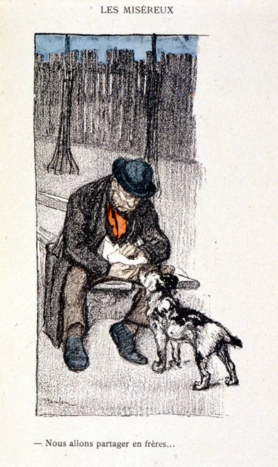 Les Miséreux: Compartiremos como hermanos (Maestro y su perro) - en "Dans la vie", por Steinlen de Théophile Alexandre Steinlen