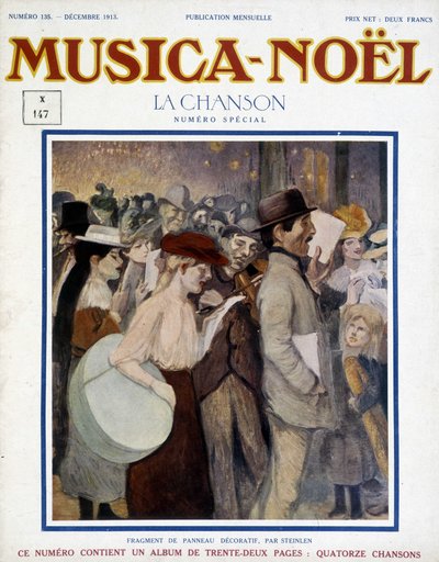 Revista “musica Noel”, número especial de canciones de diciembre de 1913. La portada consiste en un fragmento de panel decorativo de Steinlen de Théophile Alexandre Steinlen