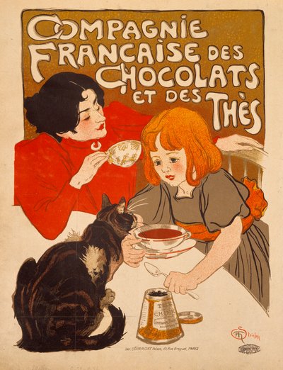 Cartel publicitario para "Compagnie française des chocolats et des thés" por Théophile Alexandre Steinlen (1859-1923), circa 1898, Biblioteca de Artes Decorativas, París de Théophile Alexandre Steinlen