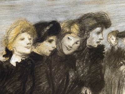 La salida de las midinettes (detalle) (antes de 1907). Teófilo Alexandre Steinlen (1859-1923). Carboncillo y pastel sobre papel. Musée des Beaux-Arts de la Ville de Paris, PeuPalais. de Théophile Alexandre Steinlen