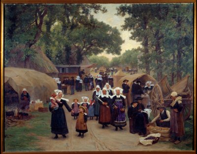 La llegada al Perdón de Fouesnant. Familias bretonas con trajes tradicionales de Theophile Louis Deyrolle