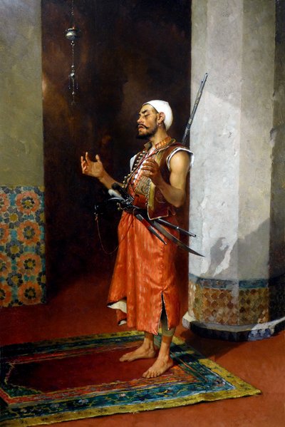 Guardia turco rezando, finales del siglo XIX-principios del XX (óleo sobre lienzo) de Theophile Marie Francois Lybaert