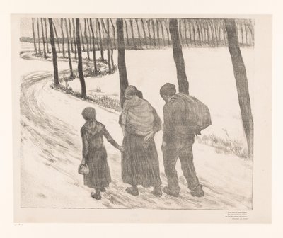 Hombre y mujer con dos niños caminan por un camino rural
Pauvres gens de Théo van Rysselberghe