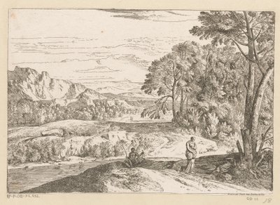 Paisaje arcádico con un pescador junto a un arroyo Suite de Paysages (título de la serie) de Théodore