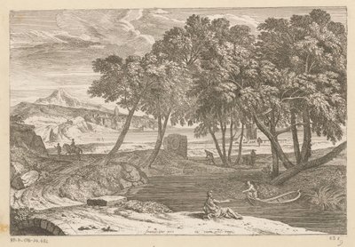 Paisaje arcádico con un pescador en un bote Suite de Paysages (título de la serie) de Théodore