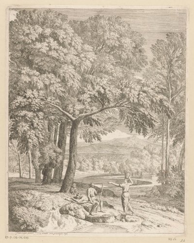 Paisaje arcádico con dos hombres y una mujer que llevan una cesta Suite de paysages (título de la serie) de Théodore