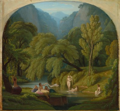 Los bañistas, recuerdo de las orillas del río Anio en Tivoli, c. 1860-61 (óleo sobre tabla de madera) de Théodore Caruelle d