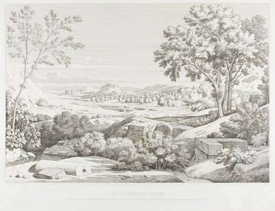 Vista desde las orillas del Illisós: Montañas de la Argólida, Templo de Júpiter Olímpico, la Acrópolis, Palacio del Rey Coridalo, Pueblo de Ambelo