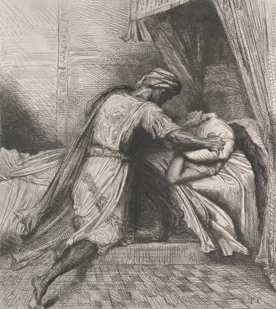 Él la sofoca: placa 13 de Otelo Acto 5, Escena 2 de Théodore Chassériau