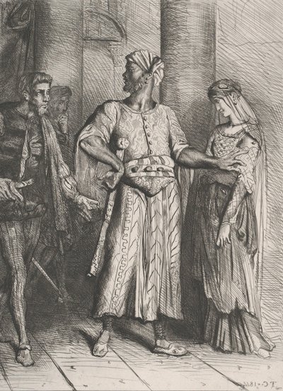 Honesto Yago, mi Desdémona debo dejarte: placa 4 de Othello, grabado 1844, reimpreso 1900 de Théodore Chassériau