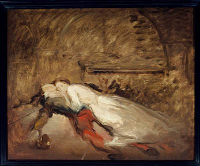 Los amantes Romeo y Julieta. Ilustración de la obra del mismo nombre de William Shakespeare representando la muerte de los amantes en la escena 3 del acto V de Théodore Chassériau
