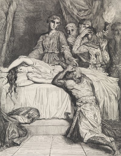 ¡Oh! ¡Oh! ¡Oh!: placa 14 de Otelo Acto 5, Escena 2, grabado 1844, reimpreso 1900 de Théodore Chassériau