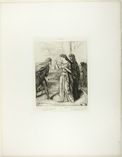 Por lo tanto, alégrate Cassio, placa 6 (acto 3, escena 3) de Otelo de Théodore Chassériau