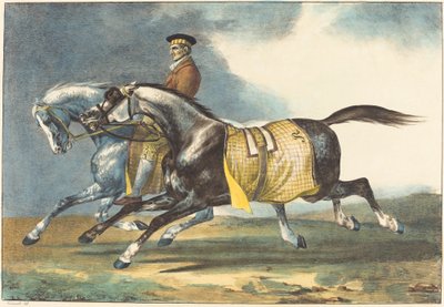Dos caballos grises moteados ejercitándose de Théodore Gericault and Léon Cogniet