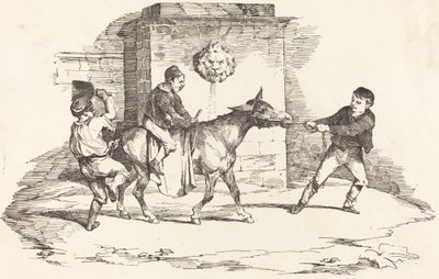 Tres niños jugando con un burro de Théodore Gericault and Nicolas Toussaint Charlet