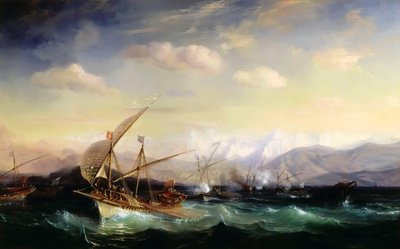 Andrea Doria dispersando la flota española antes de la desembocadura del Var en 1524 de Jean Antoine Theodore Gudin