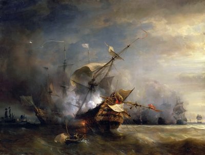 La batalla naval cerca de Lizard Point, Cornualles el 21 de octubre de 1707 de Jean Antoine Theodore Gudin