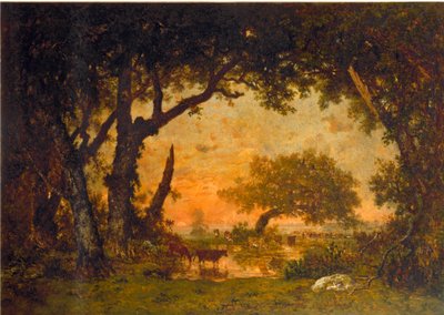 Salida del bosque en Fontainebleau, atardecer de Pierre Etienne Theodore Rousseau