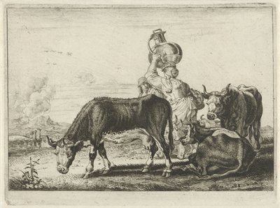 Vacas y dos lecheras de Théodorus van Kessel