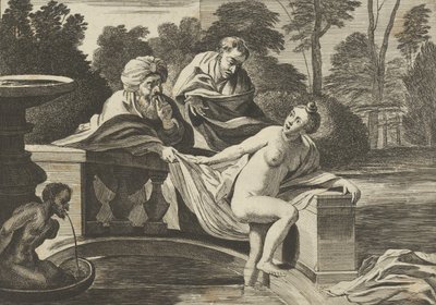 Susana, parcialmente desnuda y saliendo de una fuente con dos ancianos a la izquierda, ca. 1656-60 de Théodorus van Kessel