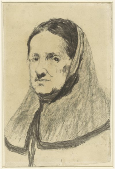 Estudio de una mujer mayor, vista hasta los hombros, ligeramente hacia la izquierda de Théodule Augustin Ribot