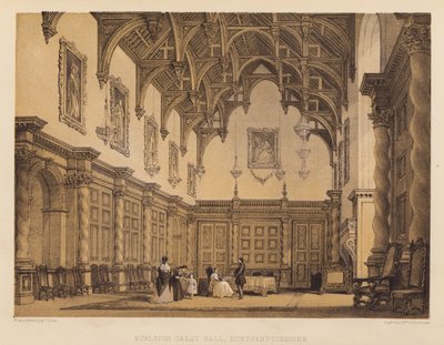 Burleigh Great Hall, Northamptonshire (aguatinta) de Thomas (after) Allom