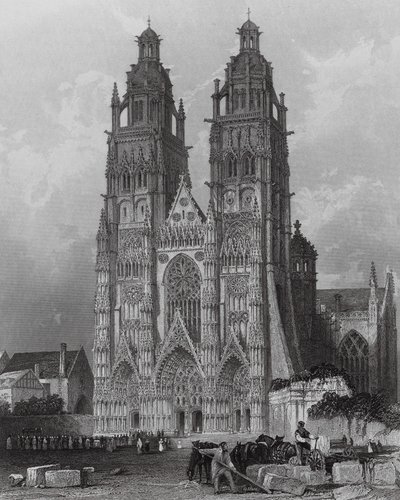 Exterior de la catedral de San Gatien, Tours (grabado) de Thomas (after) Allom