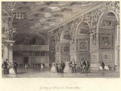 Galería de Enrique II Fontainebleau (grabado) de Thomas (after) Allom