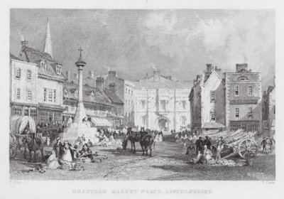 Plaza del mercado de Grantham, Lincolnshire de Thomas (after) Allom