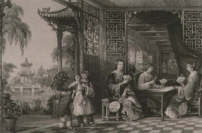 Damas de la familia de un mandarín jugando a las cartas, de 