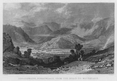 Rossthwaite, Borrowdale, desde el camino a Watenlath de Thomas (after) Allom