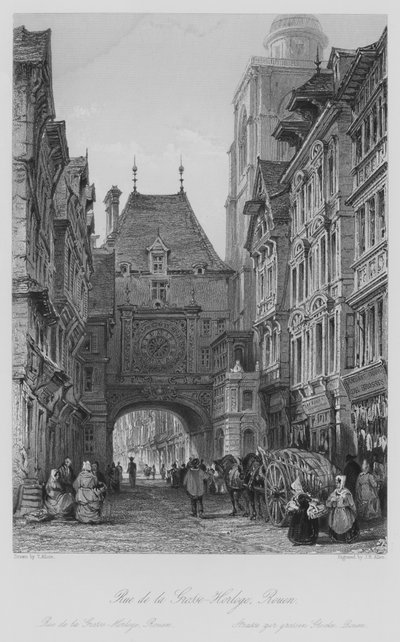 Rue de la Grosse-Horloge, Rouen (grabado) de Thomas (after) Allom