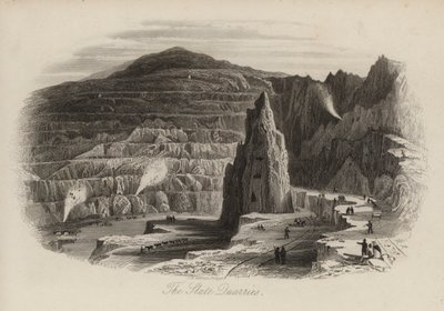 Canteras de pizarra, Bethesda, Gales del Norte (grabado) de Thomas (after) Allom