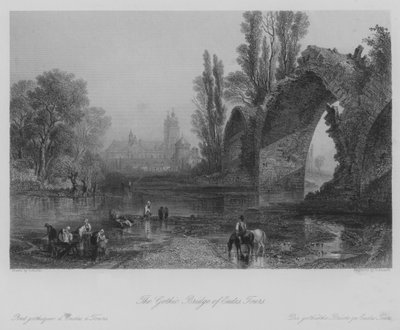 El Puente Gótico de Eudes, Tours (grabado) de Thomas (after) Allom